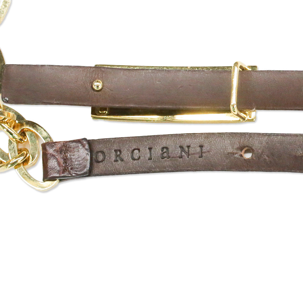 Orciani Brown Croc-Embossed Leather Gold Chain Belt