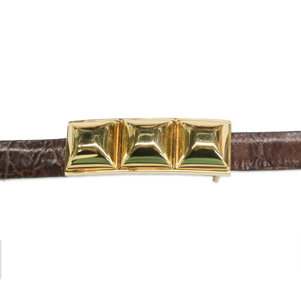 Orciani Brown Croc-Embossed Leather Gold Chain Belt