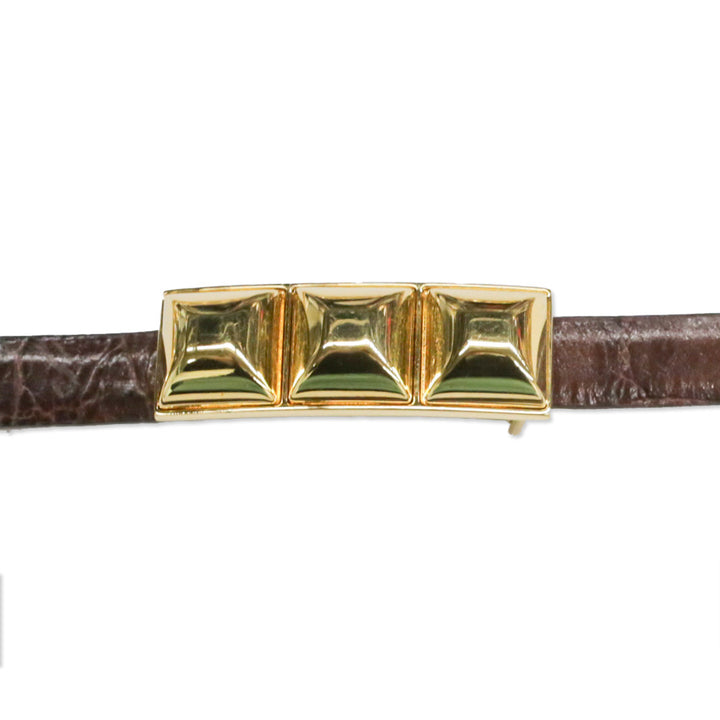 Orciani Brown Croc-Embossed Leather Gold Chain Belt