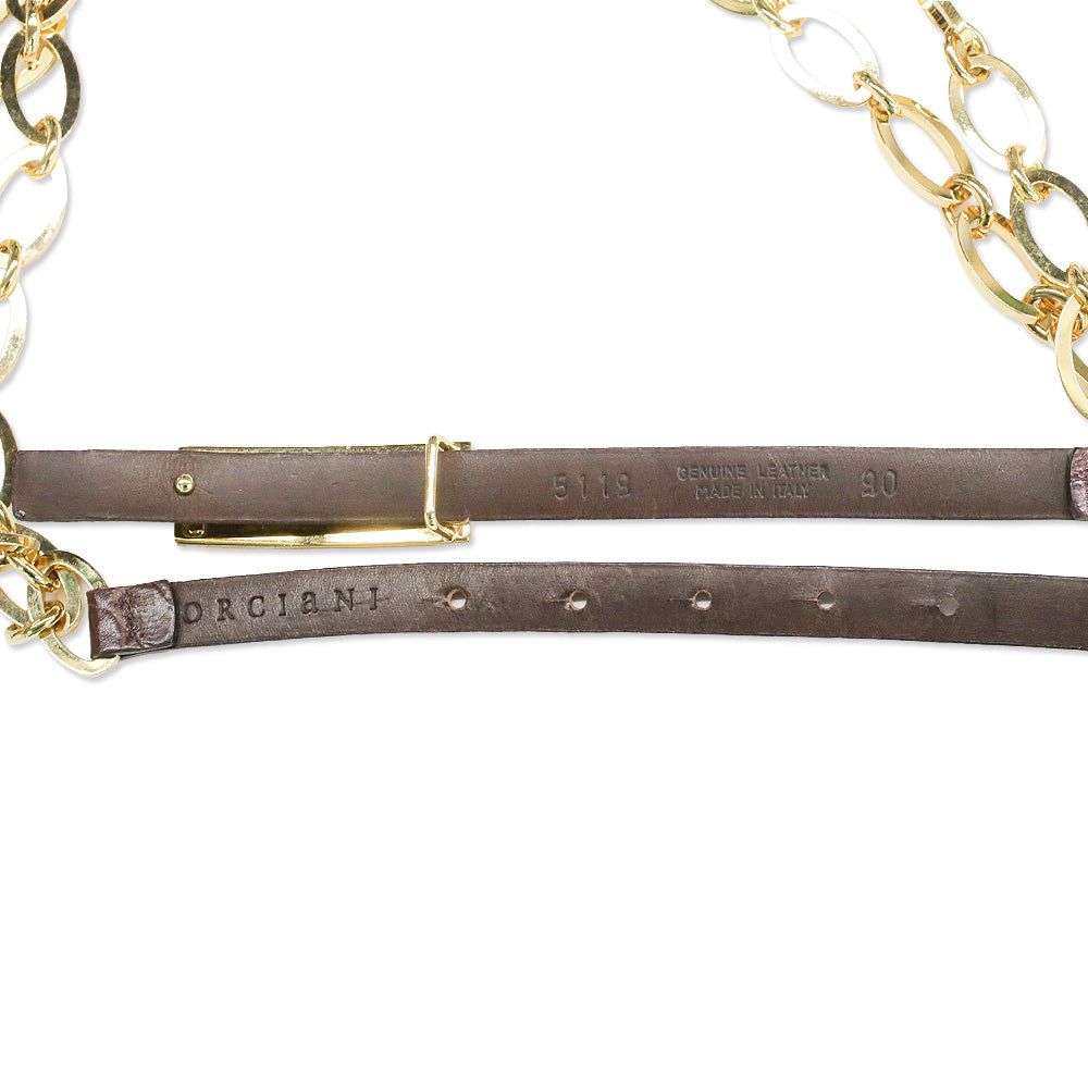 Orciani Brown Croc-Embossed Leather Gold Chain Belt