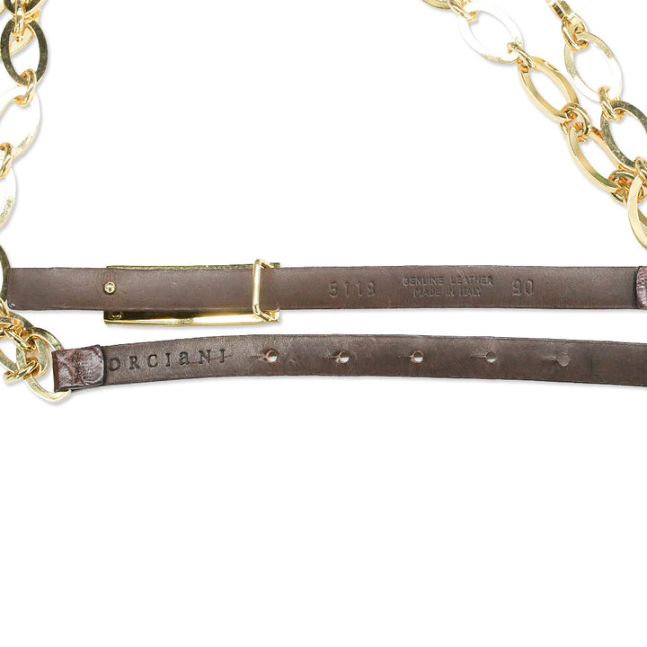 Orciani Brown Croc-Embossed Leather Gold Chain Belt
