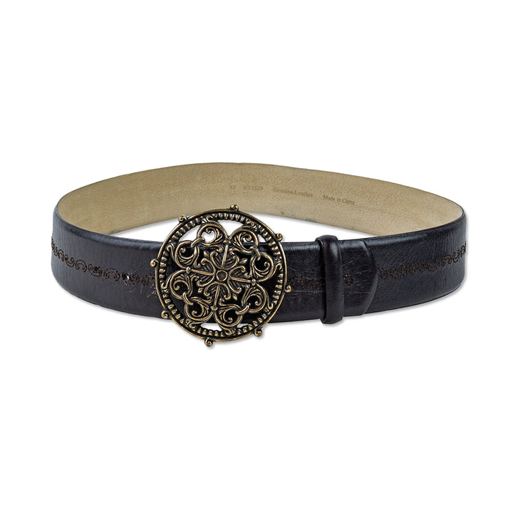 Orciani Brown Leather Bronze Buckle Belt with Stitch Detailing