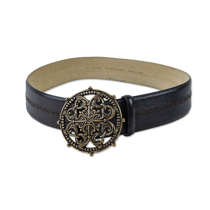 Orciani Brown Leather Bronze Buckle Belt with Stitch Detailing