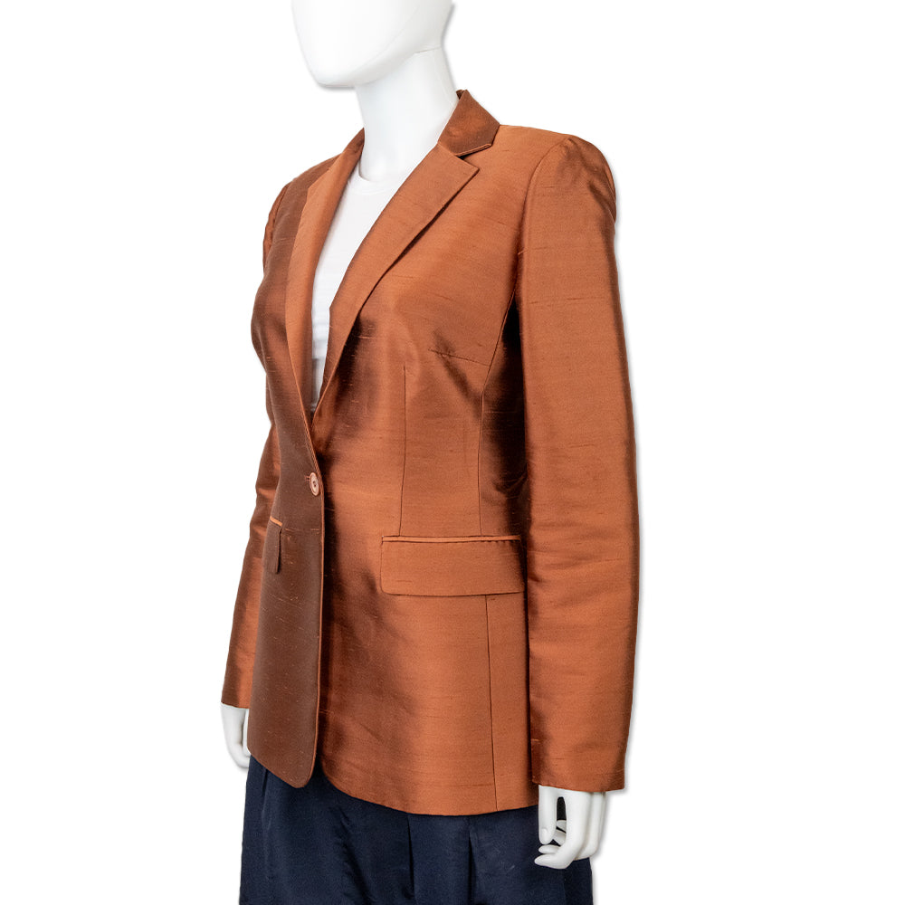 Oscar By Oscar De La Renta Copper Silk Single-Breasted Blazer