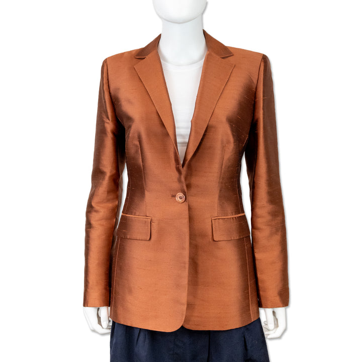 Oscar By Oscar De La Renta Copper Silk Single-Breasted Blazer