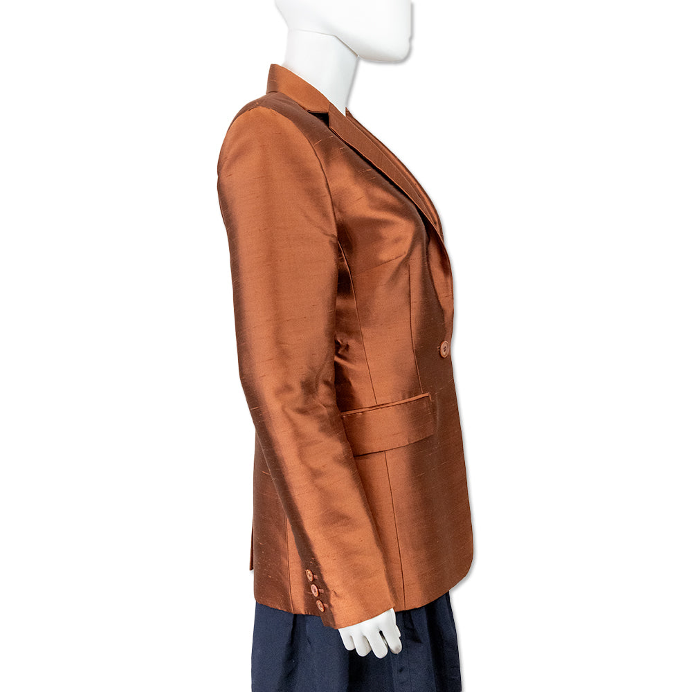 Oscar By Oscar De La Renta Copper Silk Single-Breasted Blazer