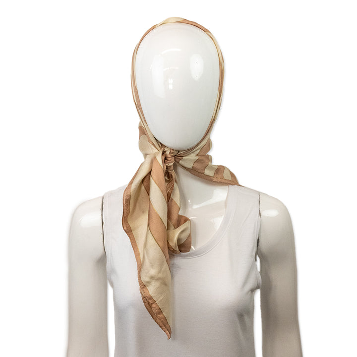 Oscar De La Renta Peach and Cream Striped Silk Scarf