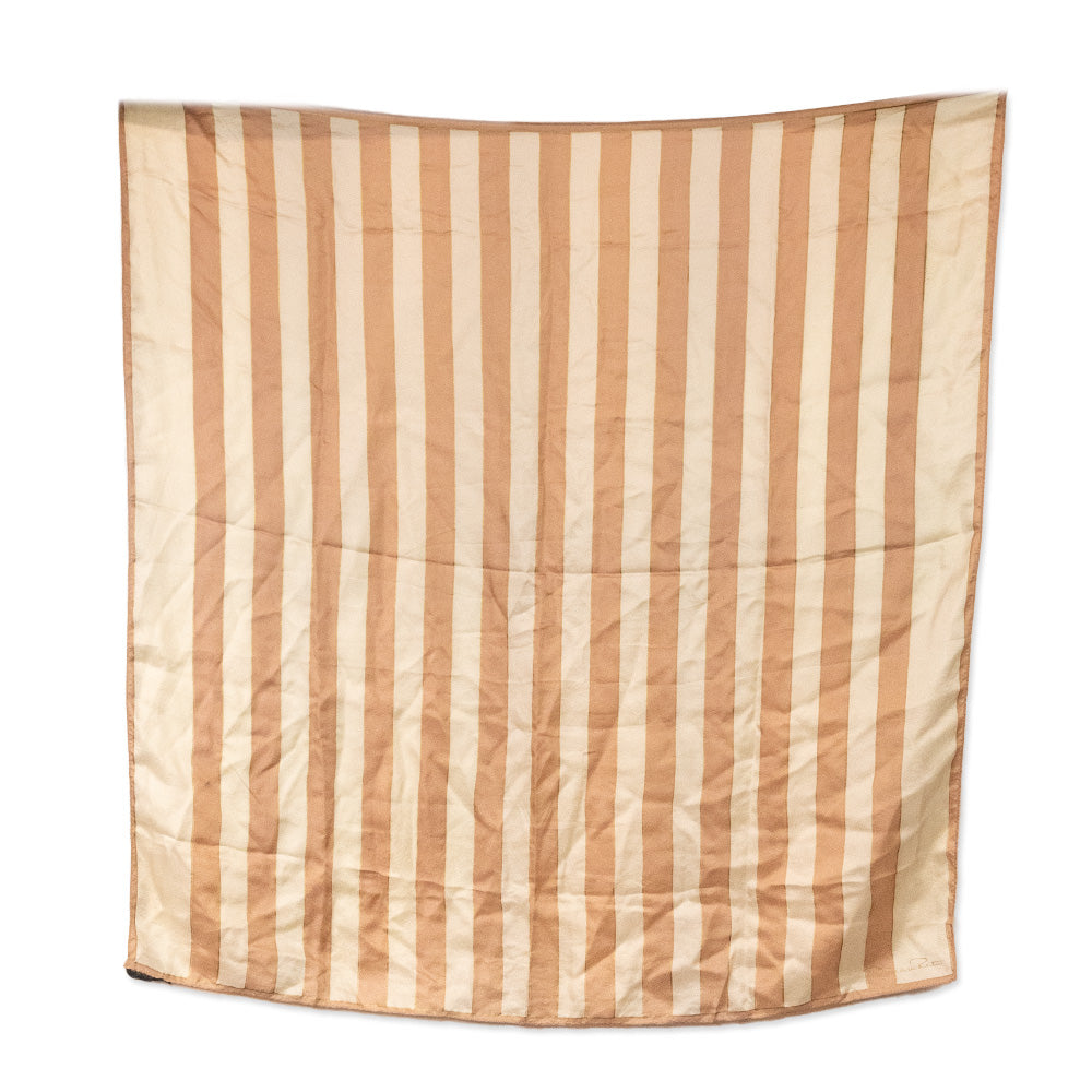 Oscar De La Renta Peach and Cream Striped Silk Scarf