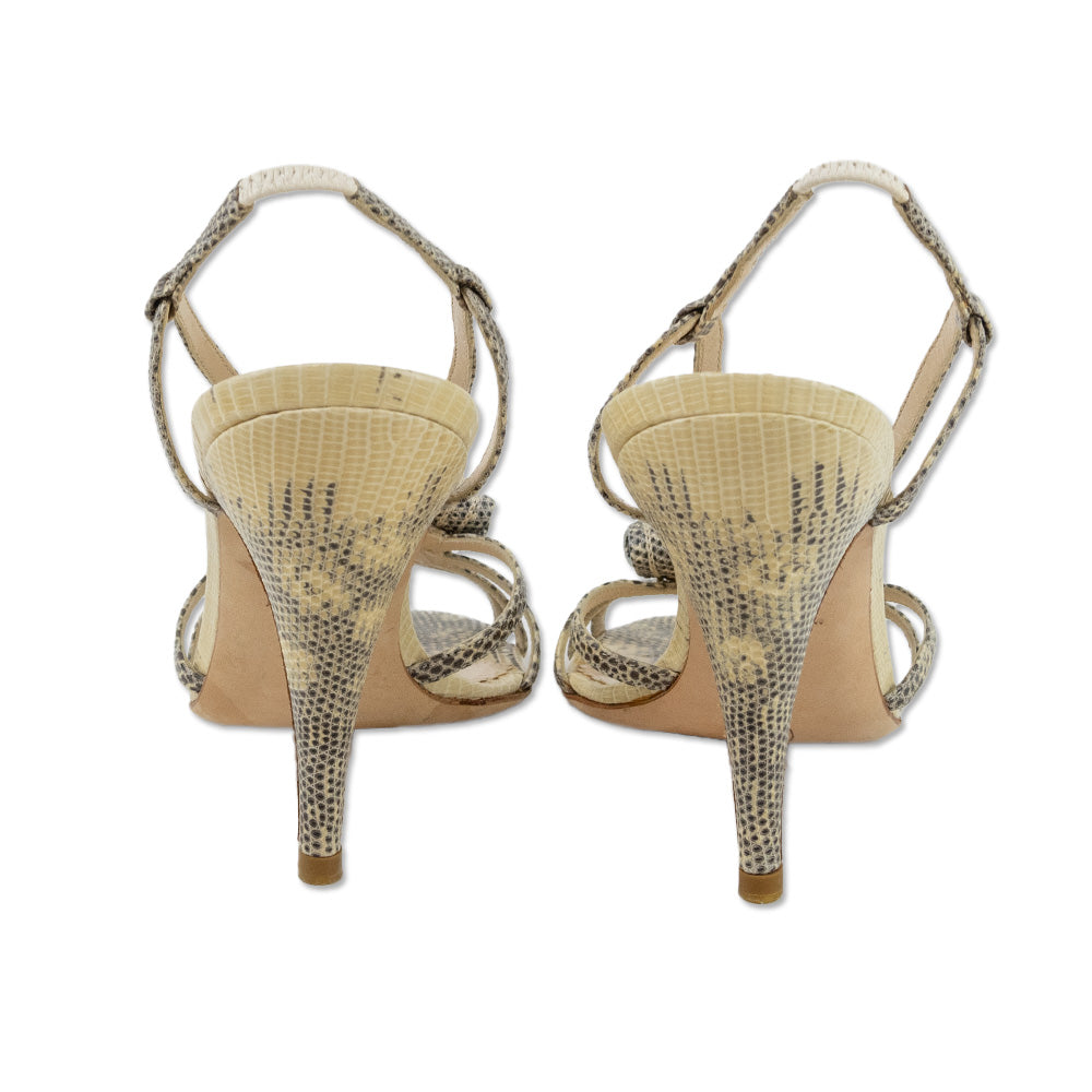 Oscar De La Renta Beige Snakeskin Slingback Sandals