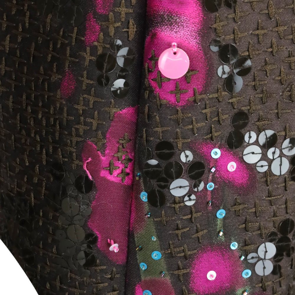 Oscar de la Renta 2008 Fall RTW Brown/Pink Sequin Embroidered High Neck Midi Dress