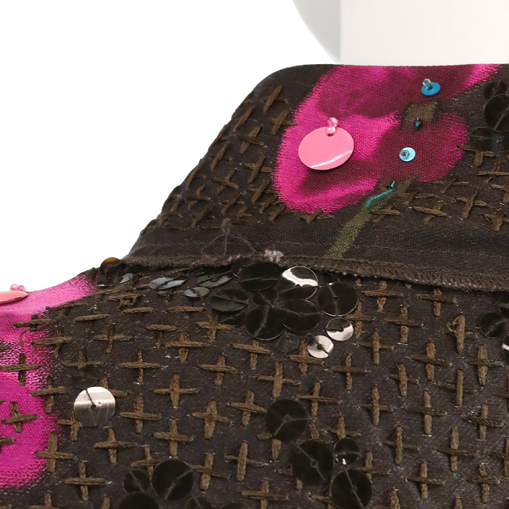 Oscar de la Renta 2008 Fall RTW Brown/Pink Sequin Embroidered High Neck Midi Dress