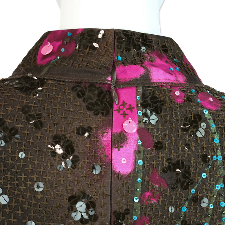 Oscar de la Renta 2008 Fall RTW Brown/Pink Sequin Embroidered High Neck Midi Dress