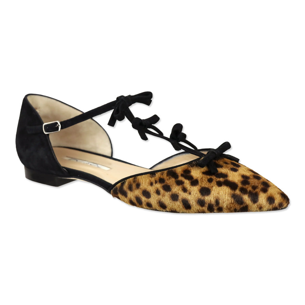 Oscar de la Renta Evelyn Leopard Calf Hair Bow Point Toe Flat
