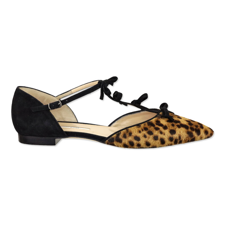 Oscar de la Renta Evelyn Leopard Calf Hair Bow Point Toe Flat