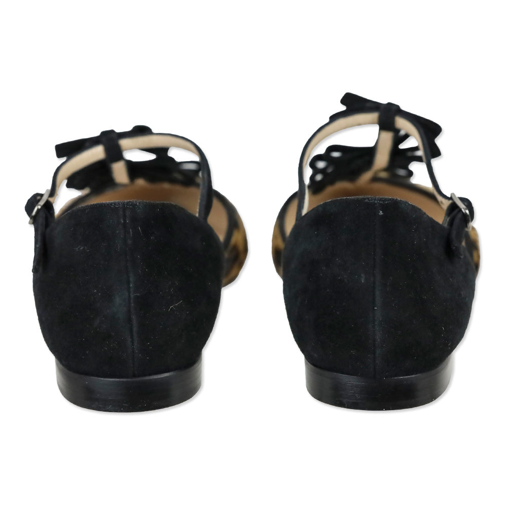 Oscar de la Renta Evelyn Leopard Calf Hair Bow Point Toe Flat