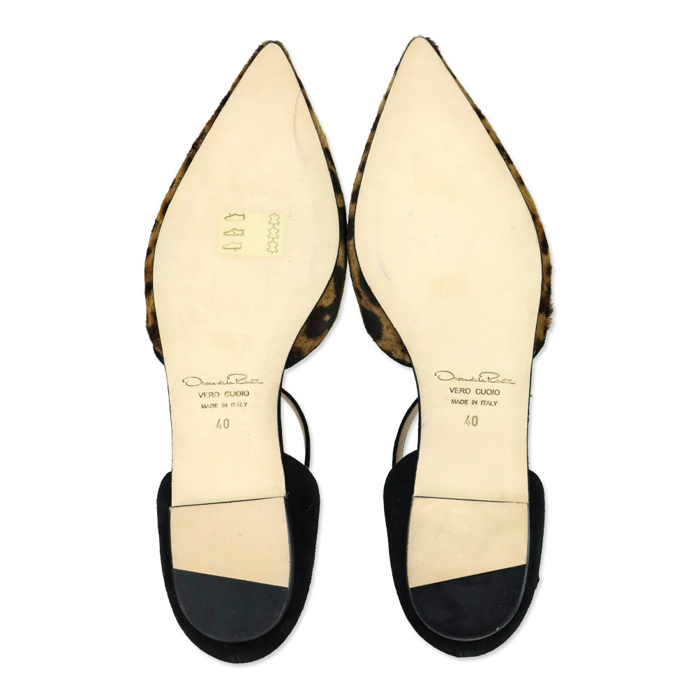 Oscar de la Renta Evelyn Leopard Calf Hair Bow Point Toe Flat