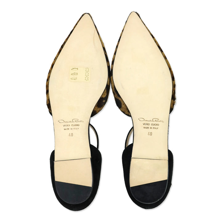 Oscar de la Renta Evelyn Leopard Calf Hair Bow Point Toe Flat