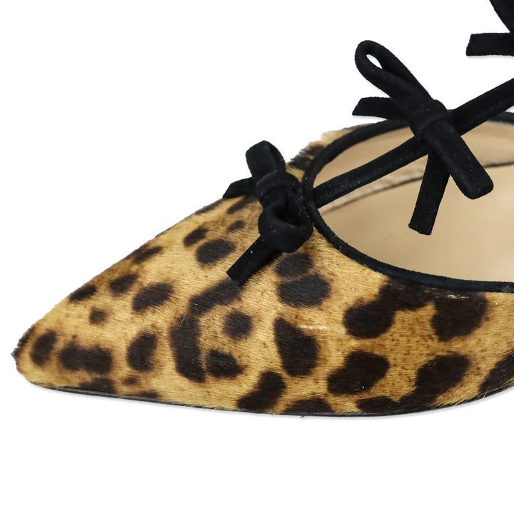 Oscar de la Renta Evelyn Leopard Calf Hair Bow Point Toe Flat