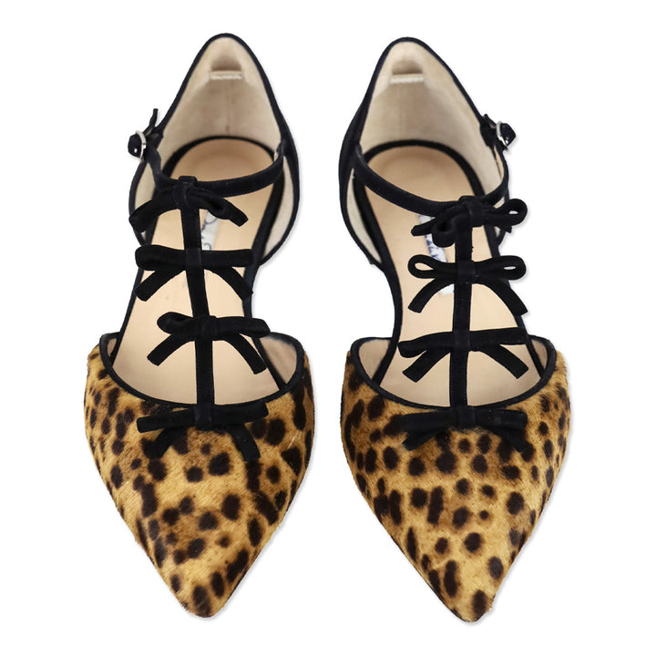 Oscar de la Renta Evelyn Leopard Calf Hair Bow Point Toe Flat