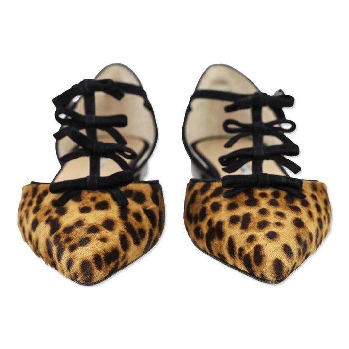 Oscar de la Renta Evelyn Leopard Calf Hair Bow Point Toe Flat