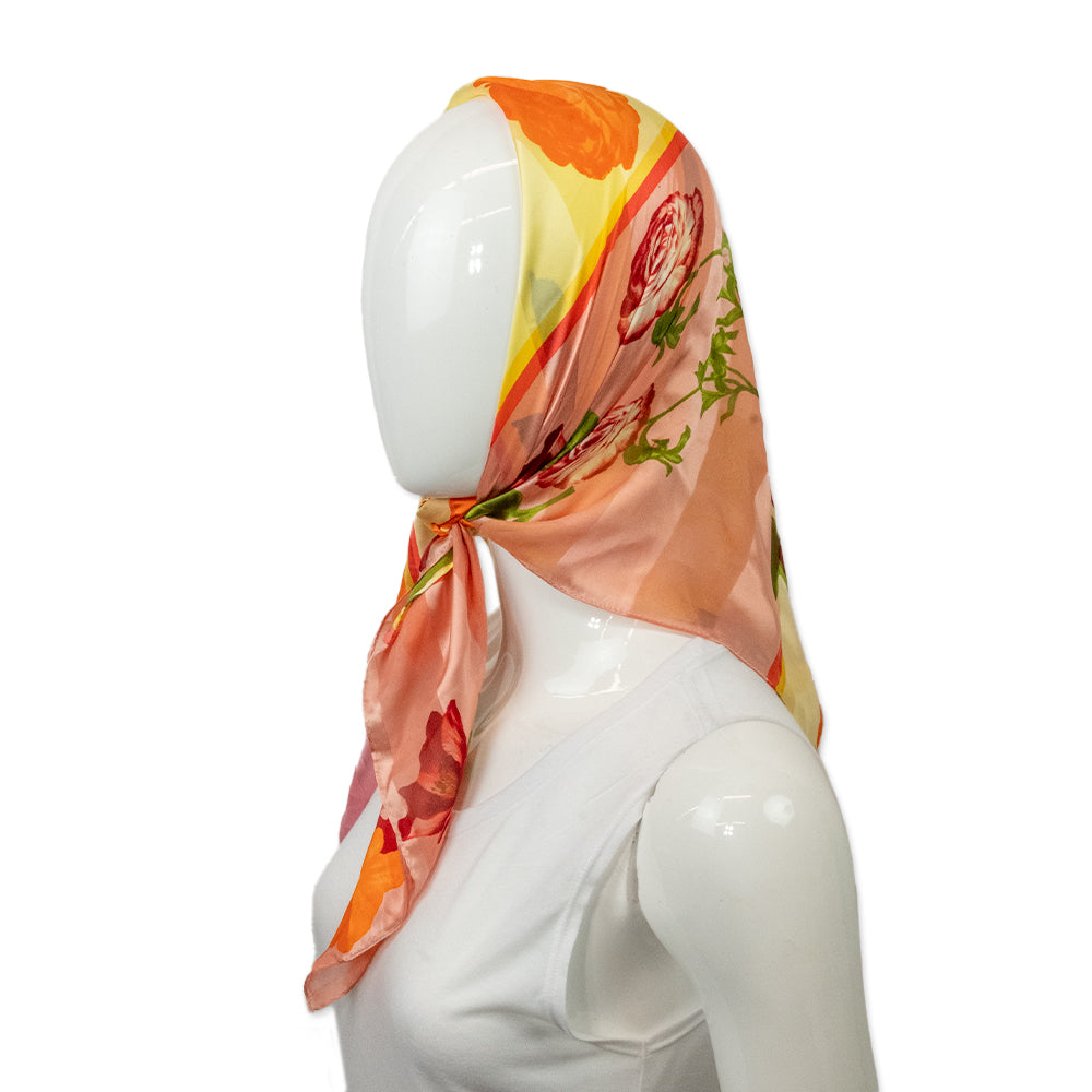 Oscar by Oscar De La Renta Color Block Floral Printed Silk Scarf