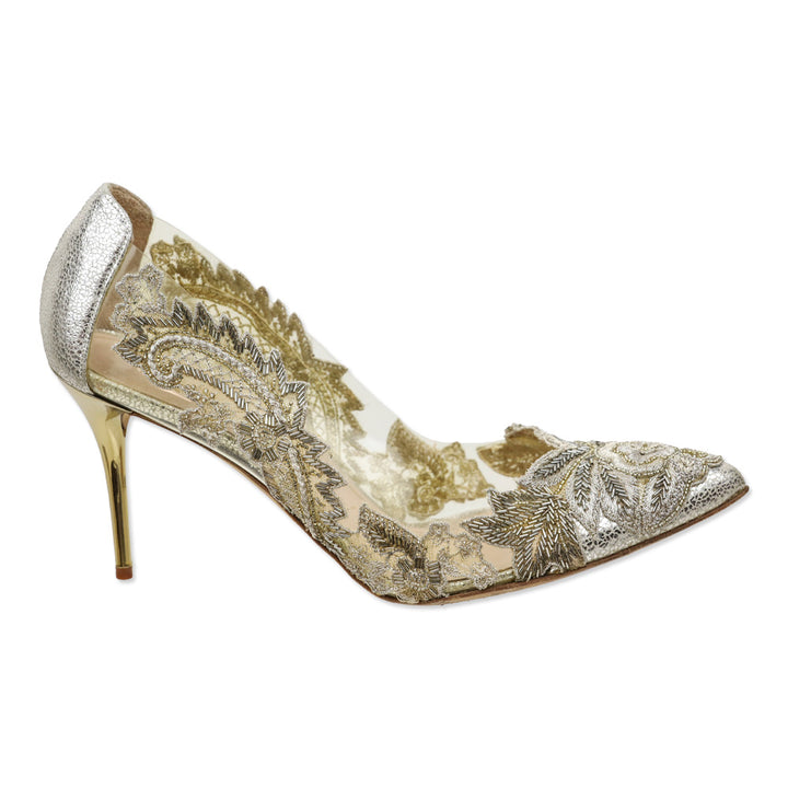Oscar de la Renta Alyssa Beaded Appliqué Metallic Leather/PVC Pump