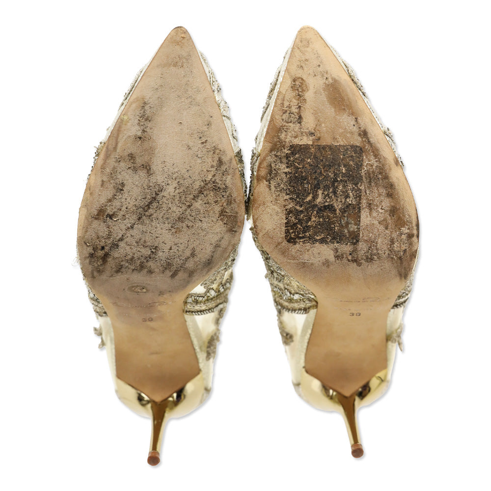 Oscar de la Renta Alyssa Beaded Appliqué Metallic Leather/PVC Pump