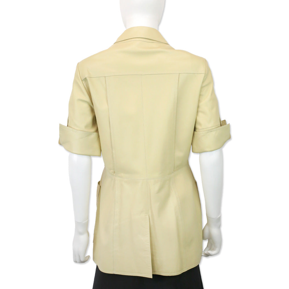 Oscar de la Renta Beige Leather Zip Coat Mini Dress