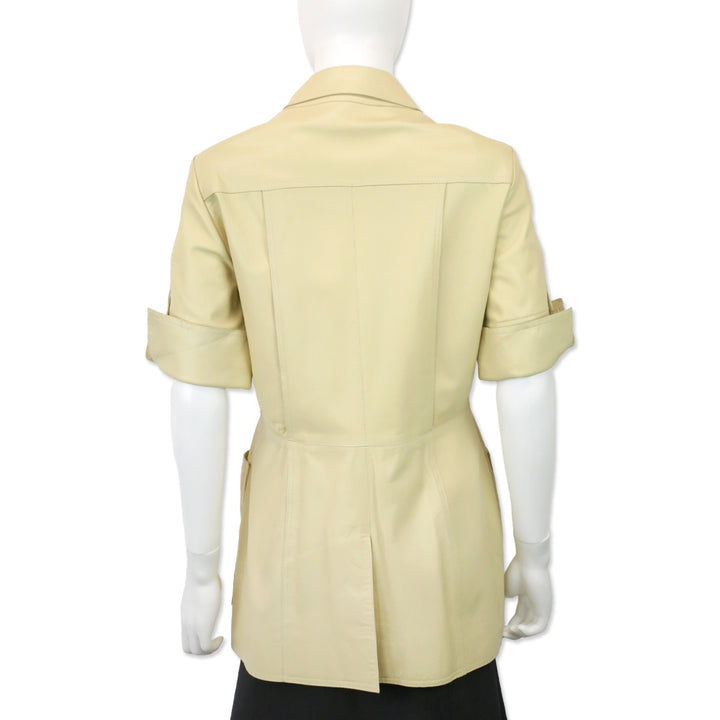 Oscar de la Renta Beige Leather Zip Coat Mini Dress