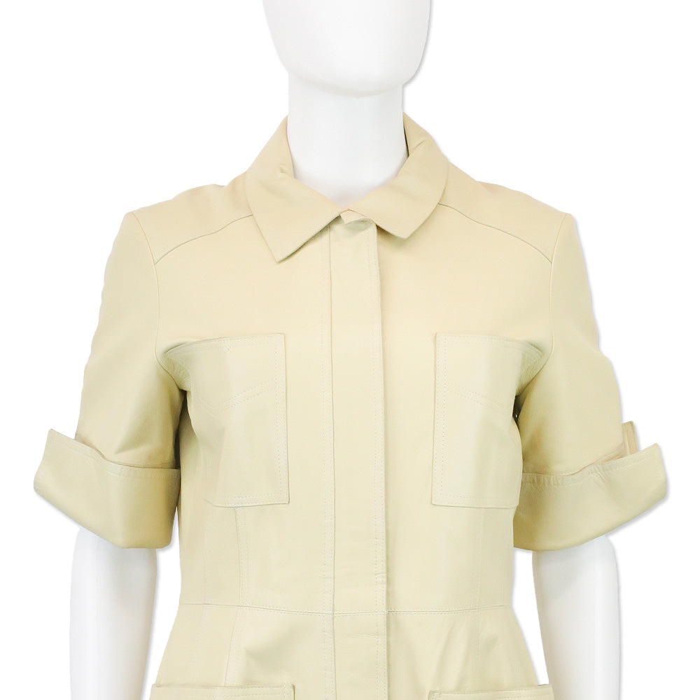 Oscar de la Renta Beige Leather Zip Coat Mini Dress