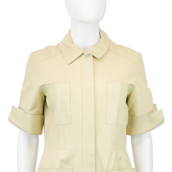 Oscar de la Renta Beige Leather Zip Coat Mini Dress