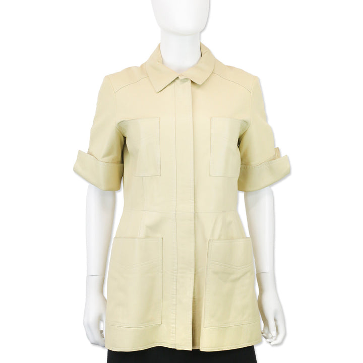 Oscar de la Renta Beige Leather Zip Coat Mini Dress
