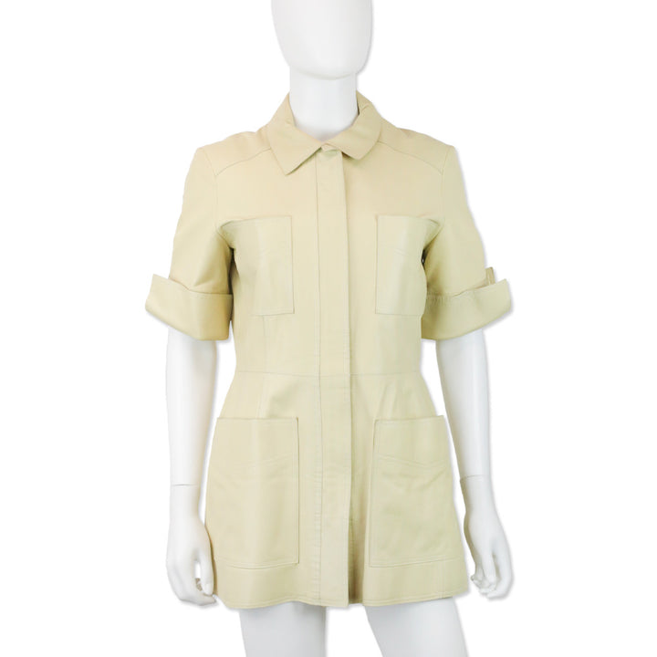 Oscar de la Renta Beige Leather Zip Coat Mini Dress