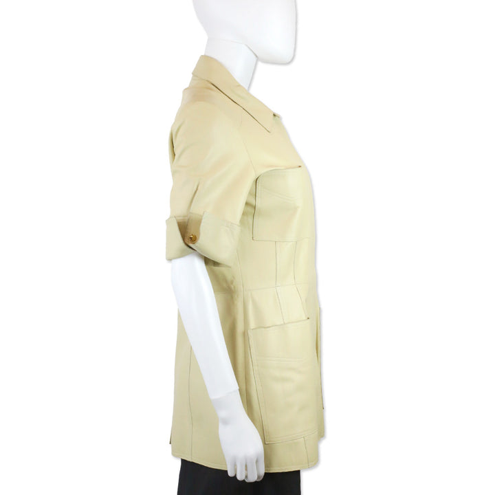 Oscar de la Renta Beige Leather Zip Coat Mini Dress
