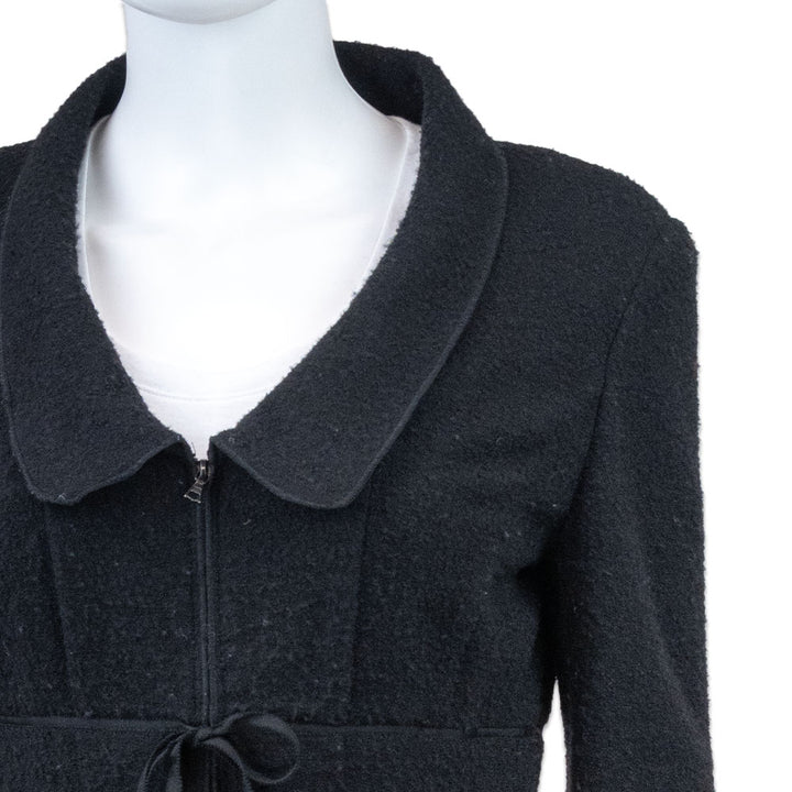 Oscar de la Renta Black Wool-Blend Collared Peplum Jacket