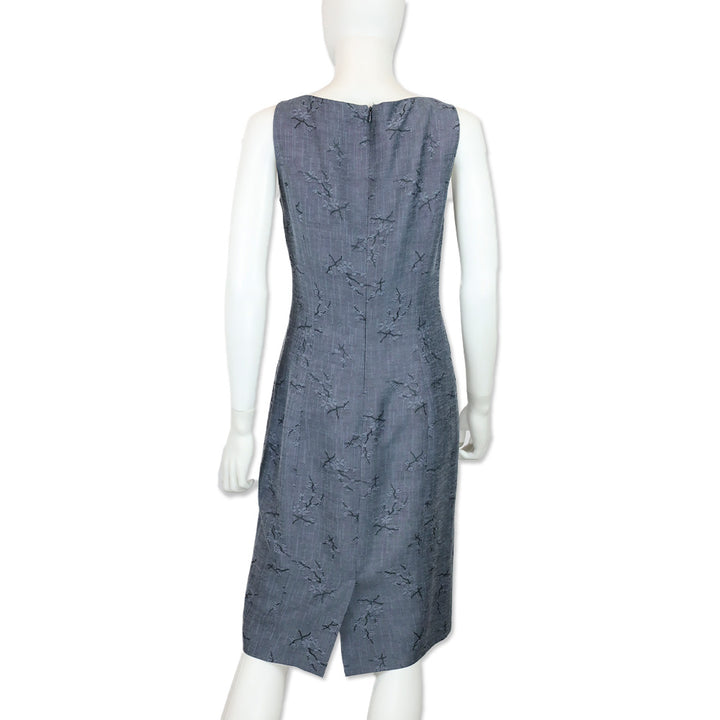 Oscar de la Renta Blue Cherry Blossom Print Sleeveless Midi Dress