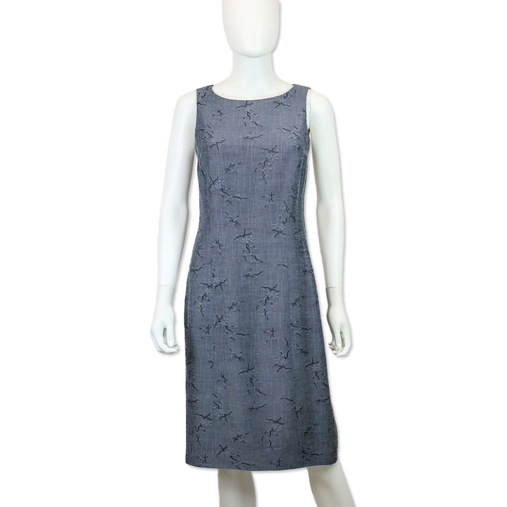 Oscar de la Renta Blue Cherry Blossom Print Sleeveless Midi Dress