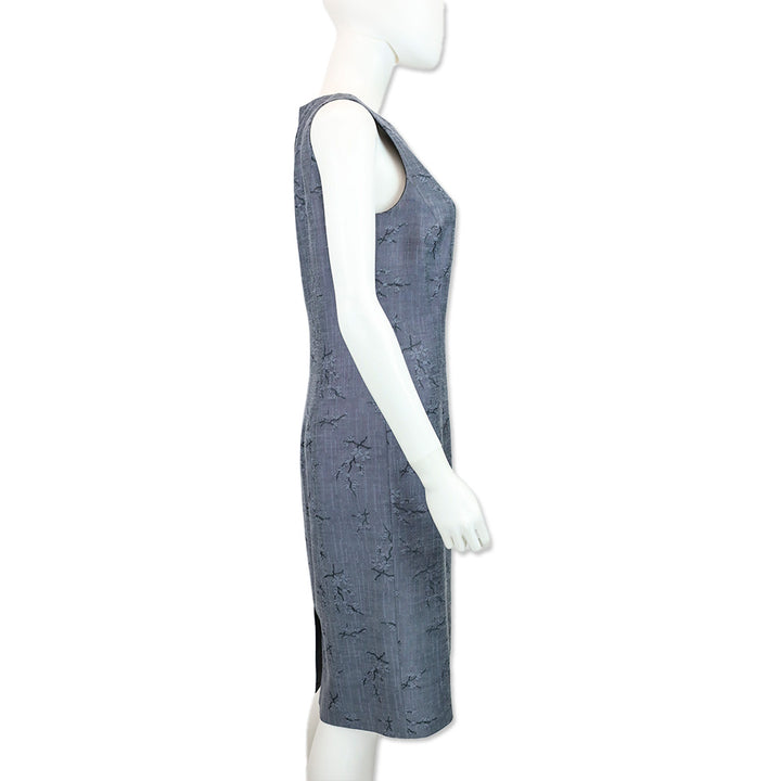 Oscar de la Renta Blue Cherry Blossom Print Sleeveless Midi Dress