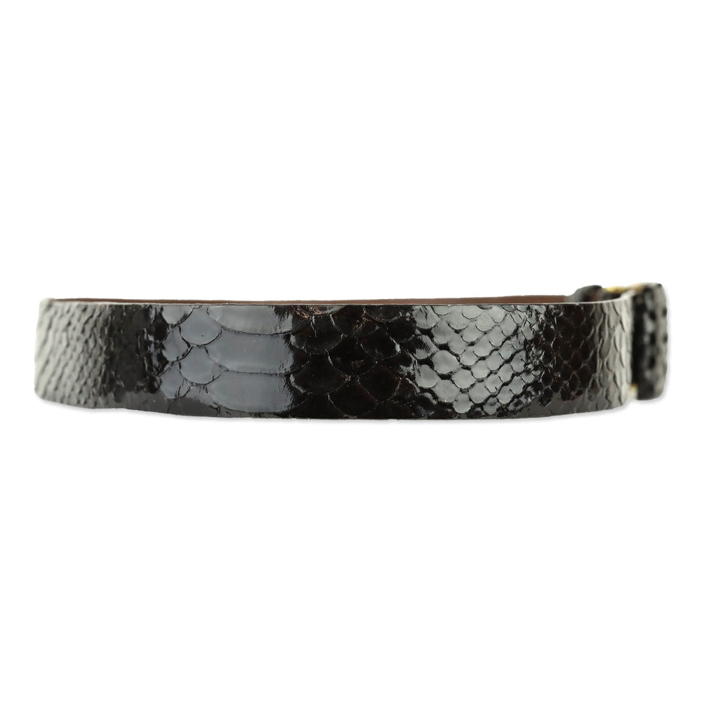 Oscar de la Renta Brown Glossy Snakeskin Belt with Wrapped Buckle