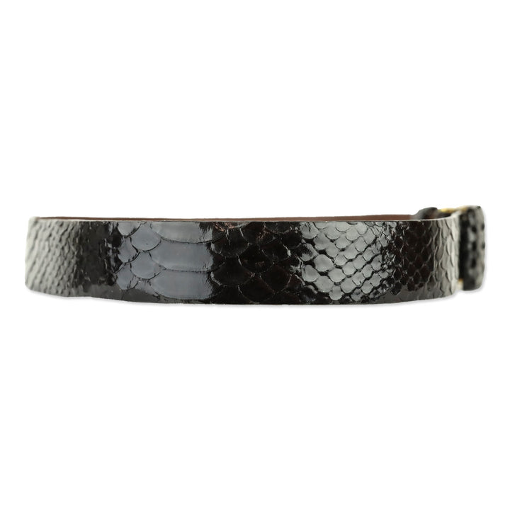 Oscar de la Renta Brown Glossy Snakeskin Belt with Wrapped Buckle