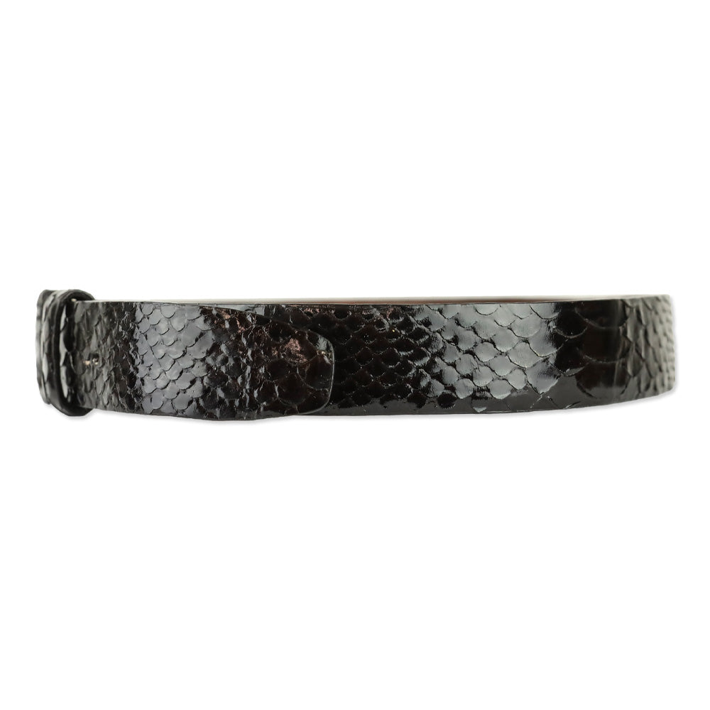 Oscar de la Renta Brown Glossy Snakeskin Belt with Wrapped Buckle