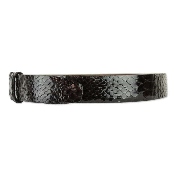 Oscar de la Renta Brown Glossy Snakeskin Belt with Wrapped Buckle