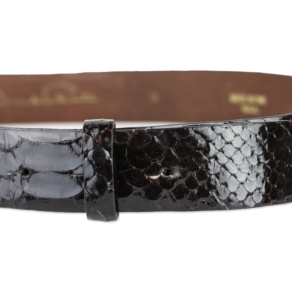 Oscar de la Renta Brown Glossy Snakeskin Belt with Wrapped Buckle