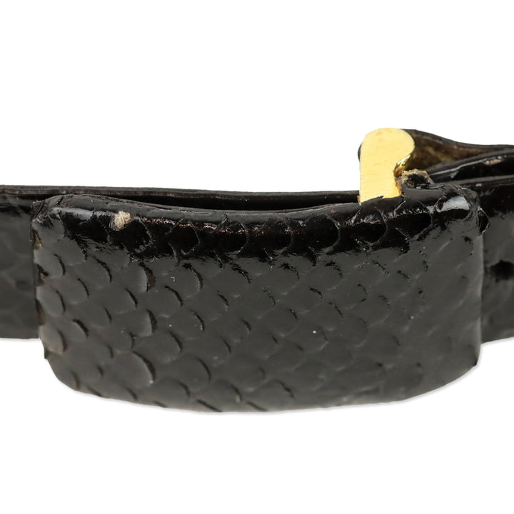 Oscar de la Renta Brown Glossy Snakeskin Belt with Wrapped Buckle