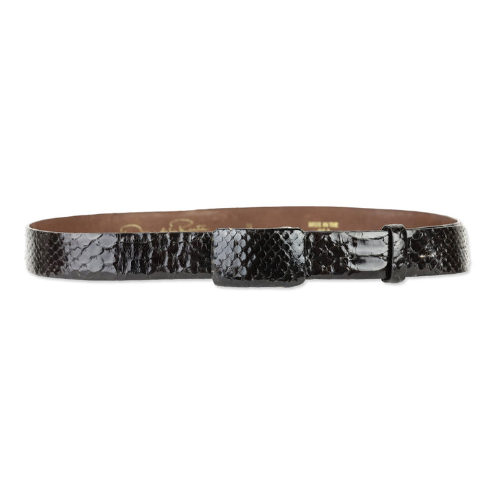 Oscar de la Renta Brown Glossy Snakeskin Belt with Wrapped Buckle