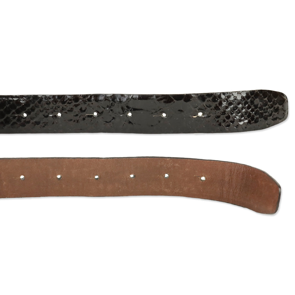 Oscar de la Renta Brown Glossy Snakeskin Belt with Wrapped Buckle