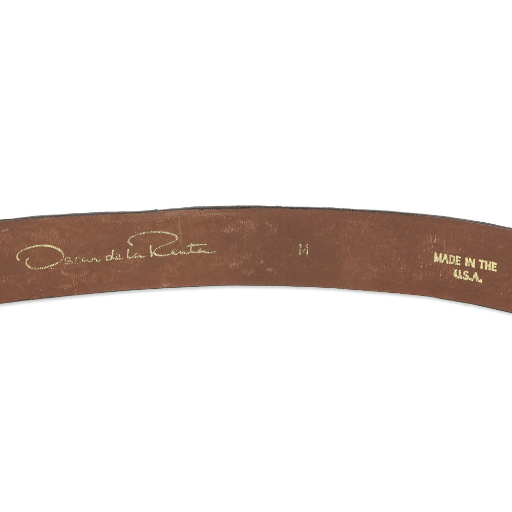 Oscar de la Renta Brown Glossy Snakeskin Belt with Wrapped Buckle