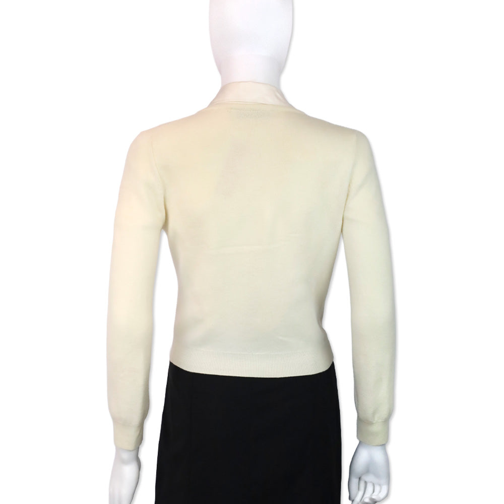 Oscar de la Renta Cream Wool Floral Appliqué Cardigan