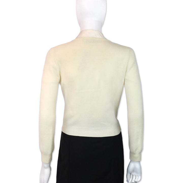 Oscar de la Renta Cream Wool Floral Appliqué Cardigan