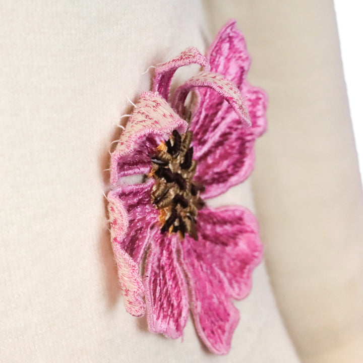 Oscar de la Renta Cream Wool Floral Appliqué Cardigan